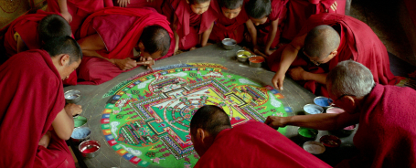 Sand mandala at Thiksey monastery, still from the film Samsara